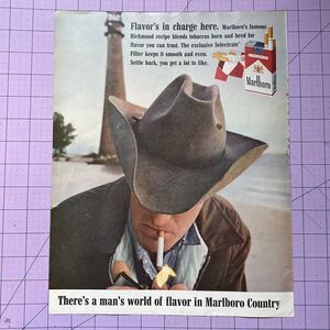 1963 MARLBORO MAN CIGARETTE CLASSIC PRINT AD "Flavor's in charge here"